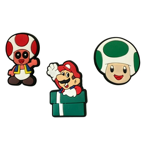 Super Mario Brothers, Mushrooms and Toad Croc Shoe Charms Set Of 3 - Picture 1 of 5
